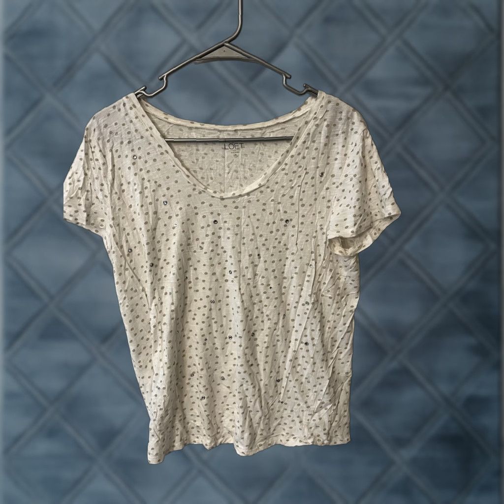 Ann Taylor Ann Taylor Loft Short Sleeve Polka Dot White Blouse Tee Medium Multicolor Womens Size M / US 6-8 / IT 42-44 - 1 Thumbnail