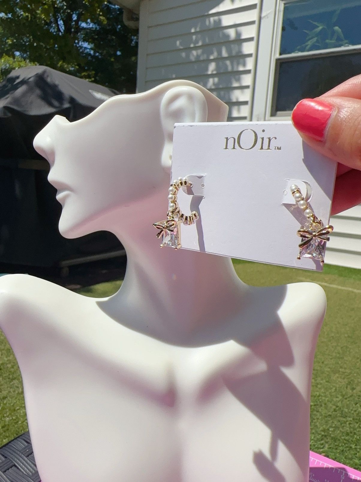 Designer Noir gold tone pearl paved open loop crystal square drop Size ONE SIZE - 6 Thumbnail