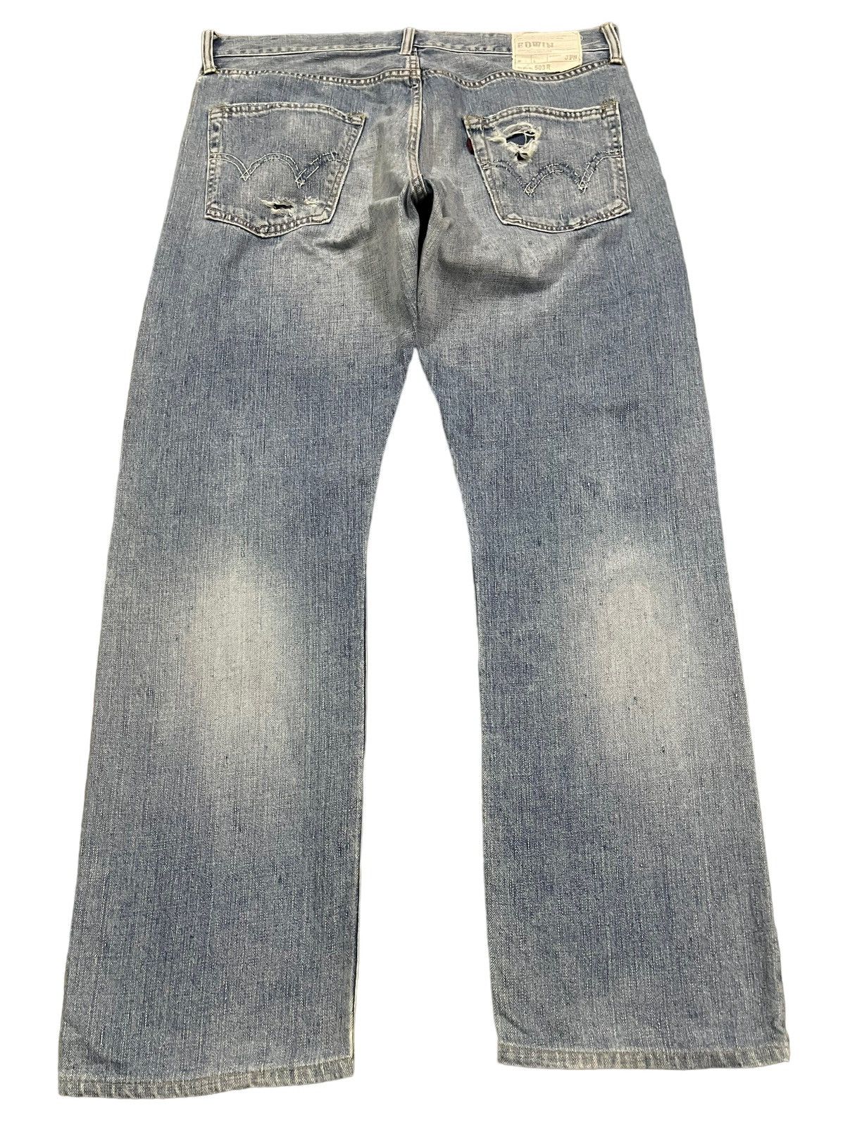 Edwin Vintage Japan Edwin 503 Blue Wash Distress Baggy Jeans Size US 34 / EU 50 - 2 Thumbnail