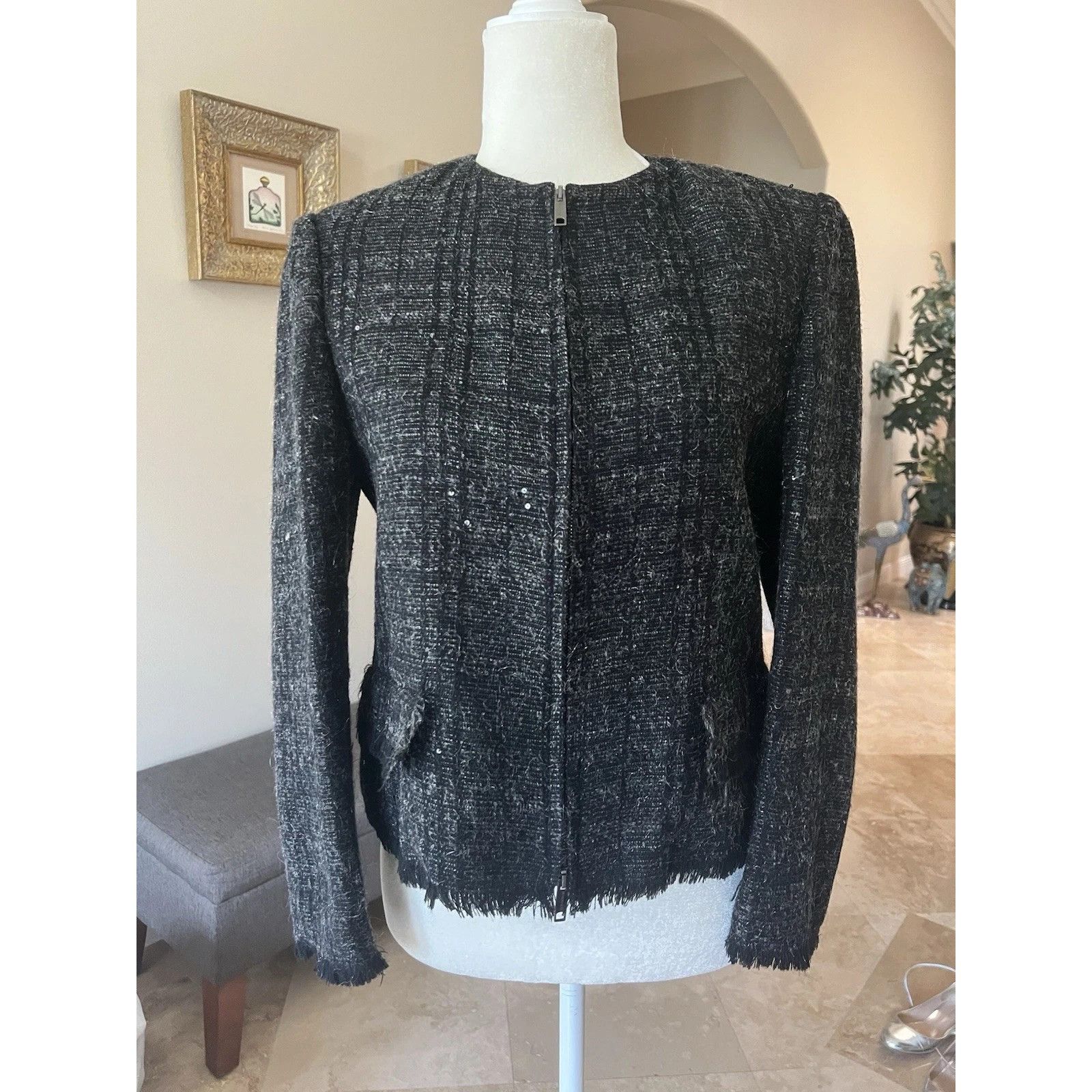 Burberry MINT! Burberry Wool Zipper Up Sequin Suit Jacket Dark Gray S Size M / US 6-8 / IT 42-44 - 1 Thumbnail