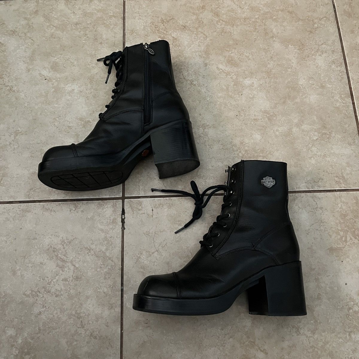 Harley Davidson Black Platform Heeled Boots