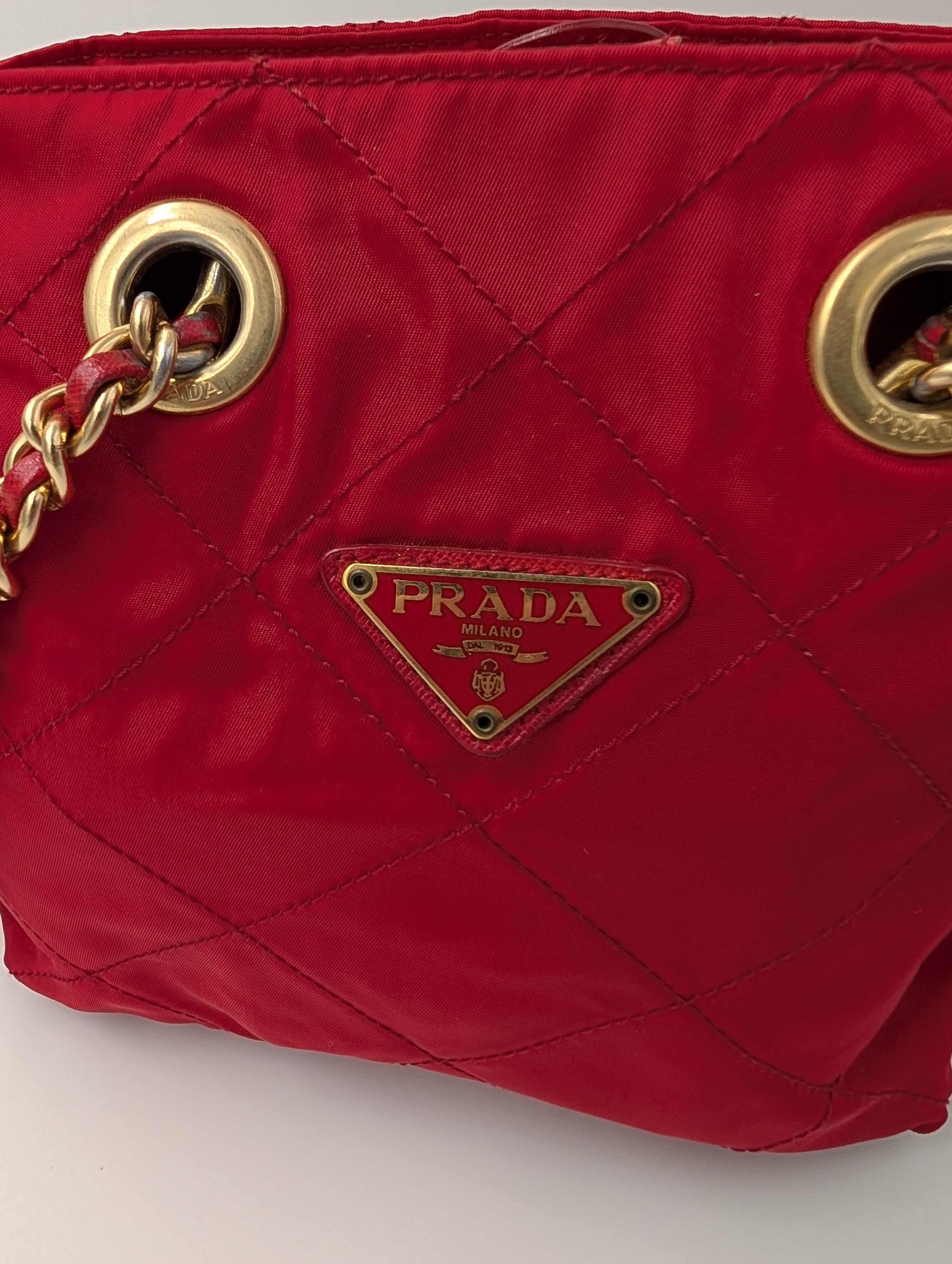 Prada Red Quilted Nylon Chain Shoulder Bag Size ONE SIZE - 2 Thumbnail