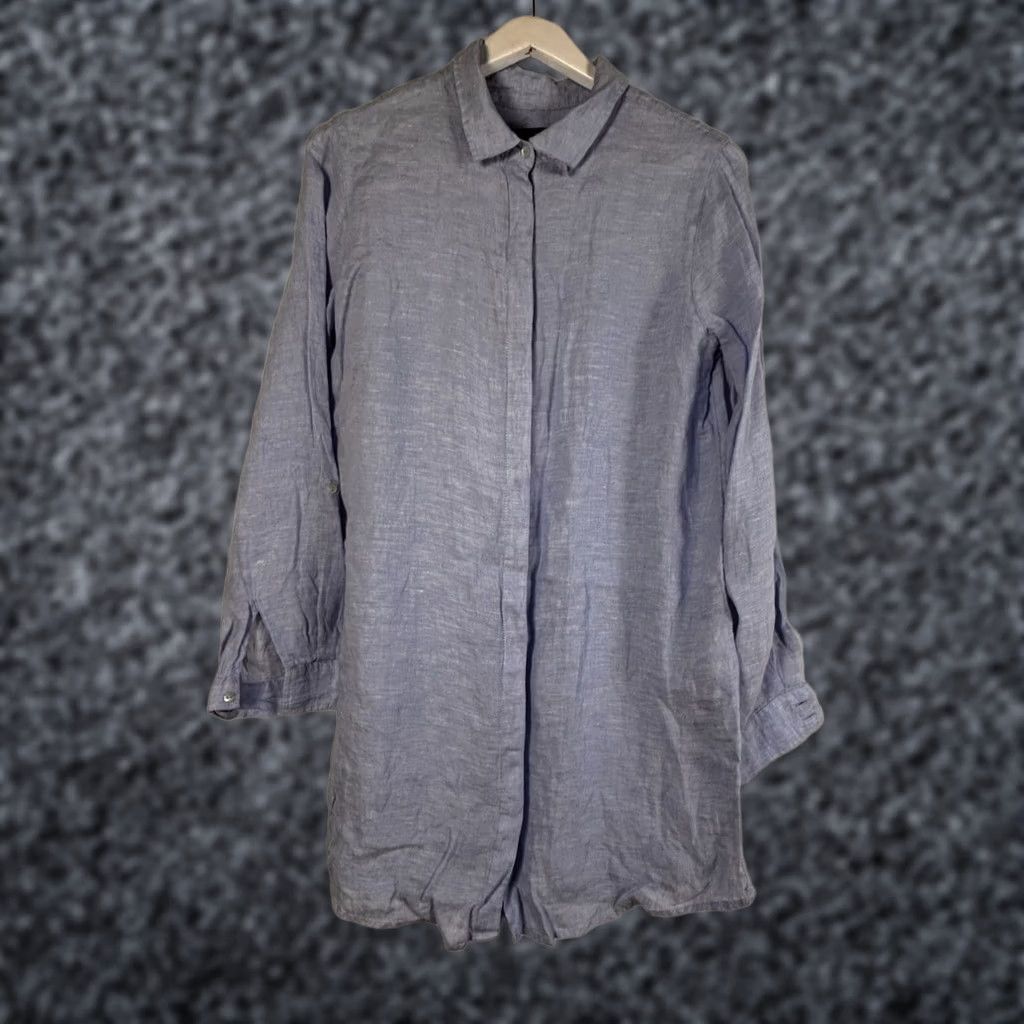 Vintage Tahari Essentials Women Linen Button-Up Shirt Tunic Large Light Blue Long Sleeve Size L / US 10 / IT 46 - 1 Thumbnail