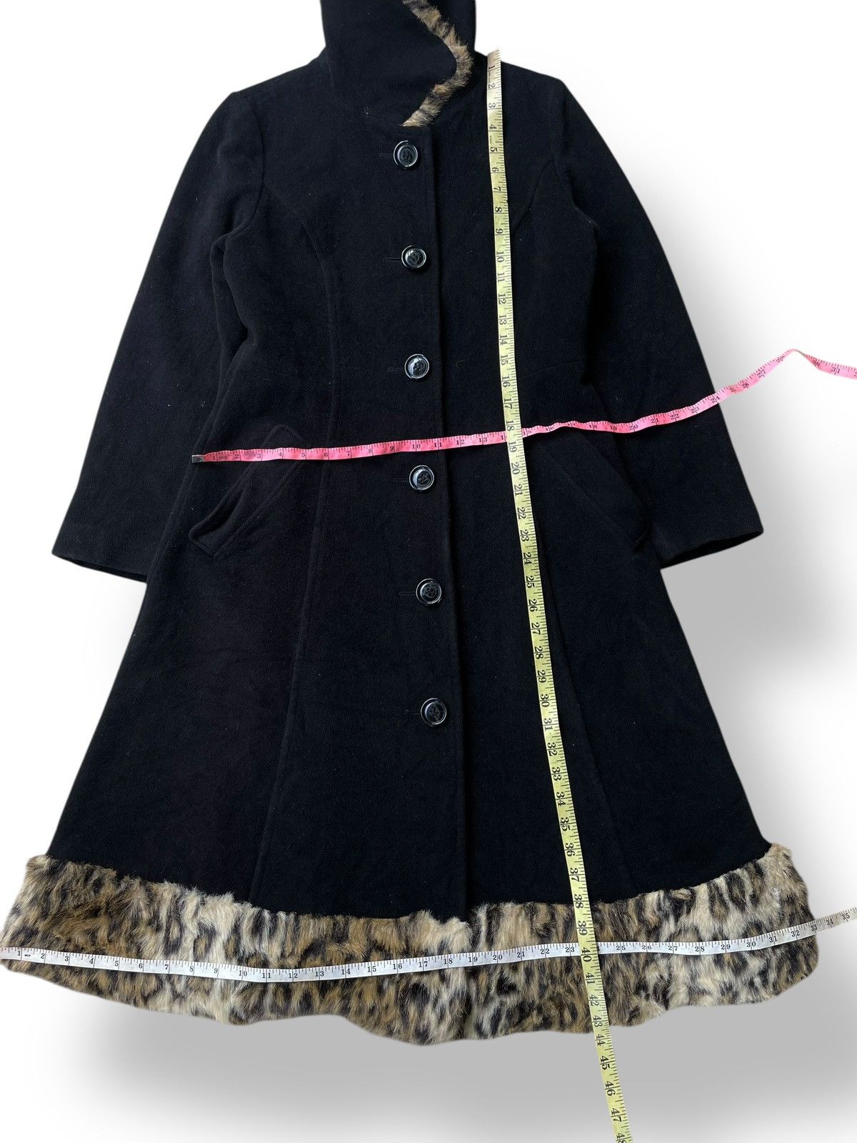 14th Addiction 🇯🇵 Machiko Jinto Leopard Fur Trench Coat Goa Gothic Punk Vkei Size S / US 4 / IT 40 - 23 Thumbnail