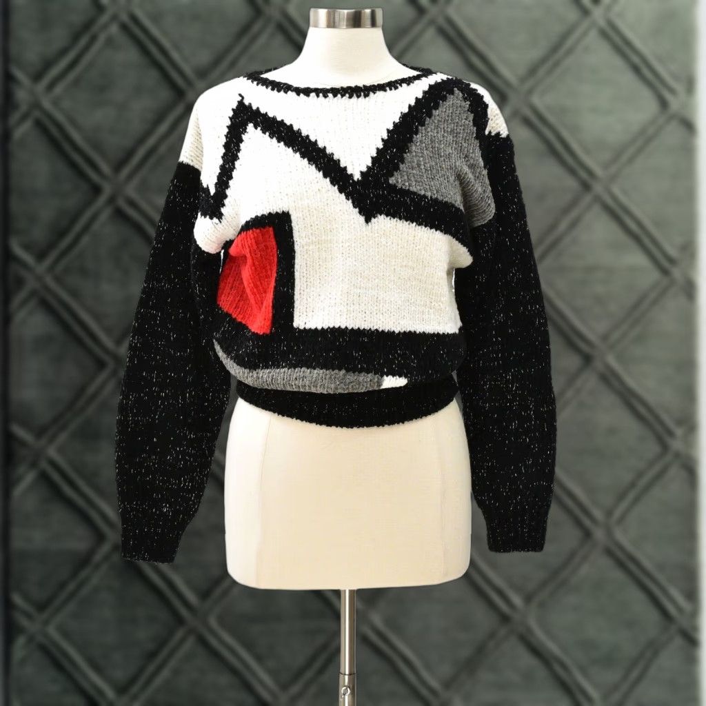 VINTAGE Just Cristina Geometric Boat Neck Sweater Adult M Multi-Color 1990s Womens