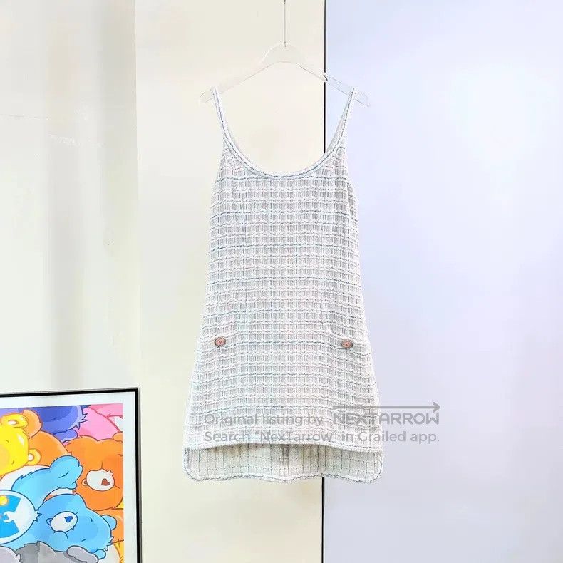 Chanel 22S gray plaid strap dress