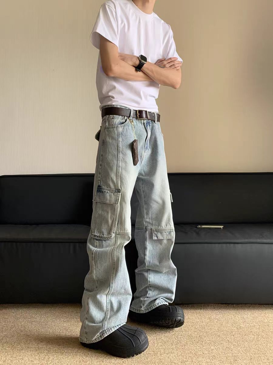 Japanese Brand × Jean Vintage High Street Stacked Design Straight Leg Loose Jeans Size US 34 / EU 50 - 4 Thumbnail