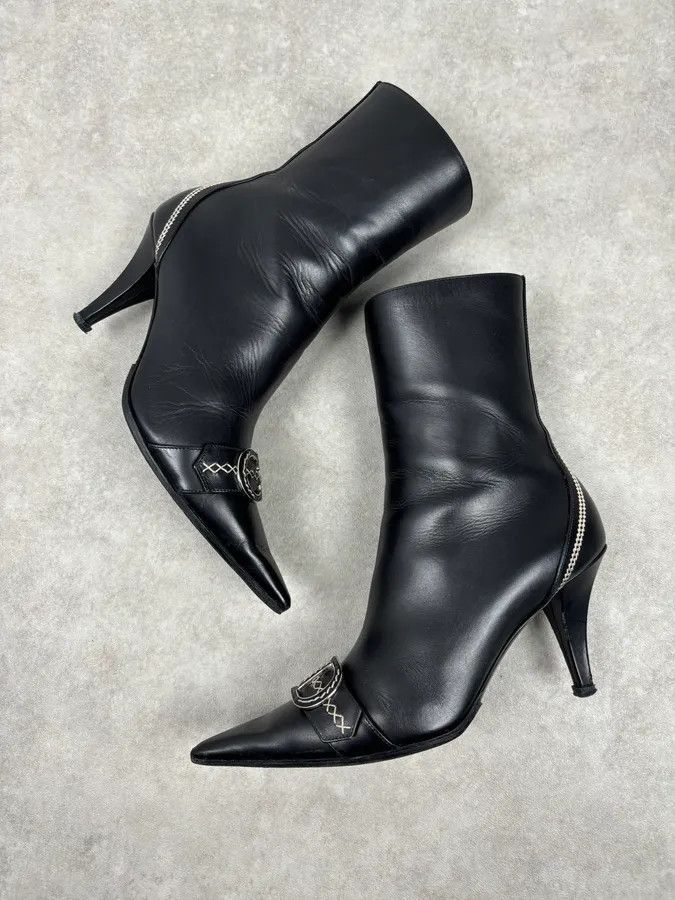 Dior FW2004 Dior Pointy D Black Leather Buckle Ankle Boots Heels by Galliano Size US 8.5 / IT 38.5 - 4 Thumbnail