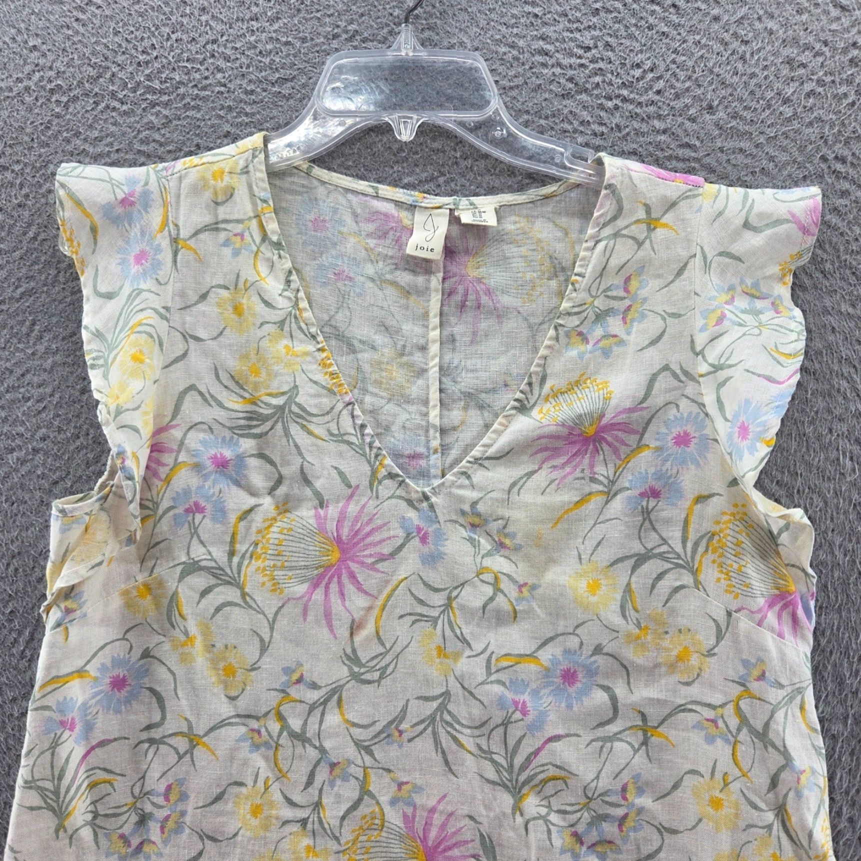 Joie Joie Dress Sheath Linen Floral Pink Yellow Beach Women's Medium" Size M / US 6-8 / IT 42-44 - 3 Thumbnail