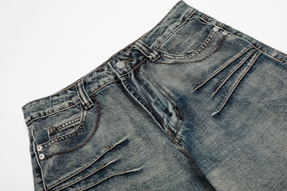 Jean Heavy washed men's retro punk distressed wide-leg jeans Size US 32 / EU 48 - 3 Thumbnail