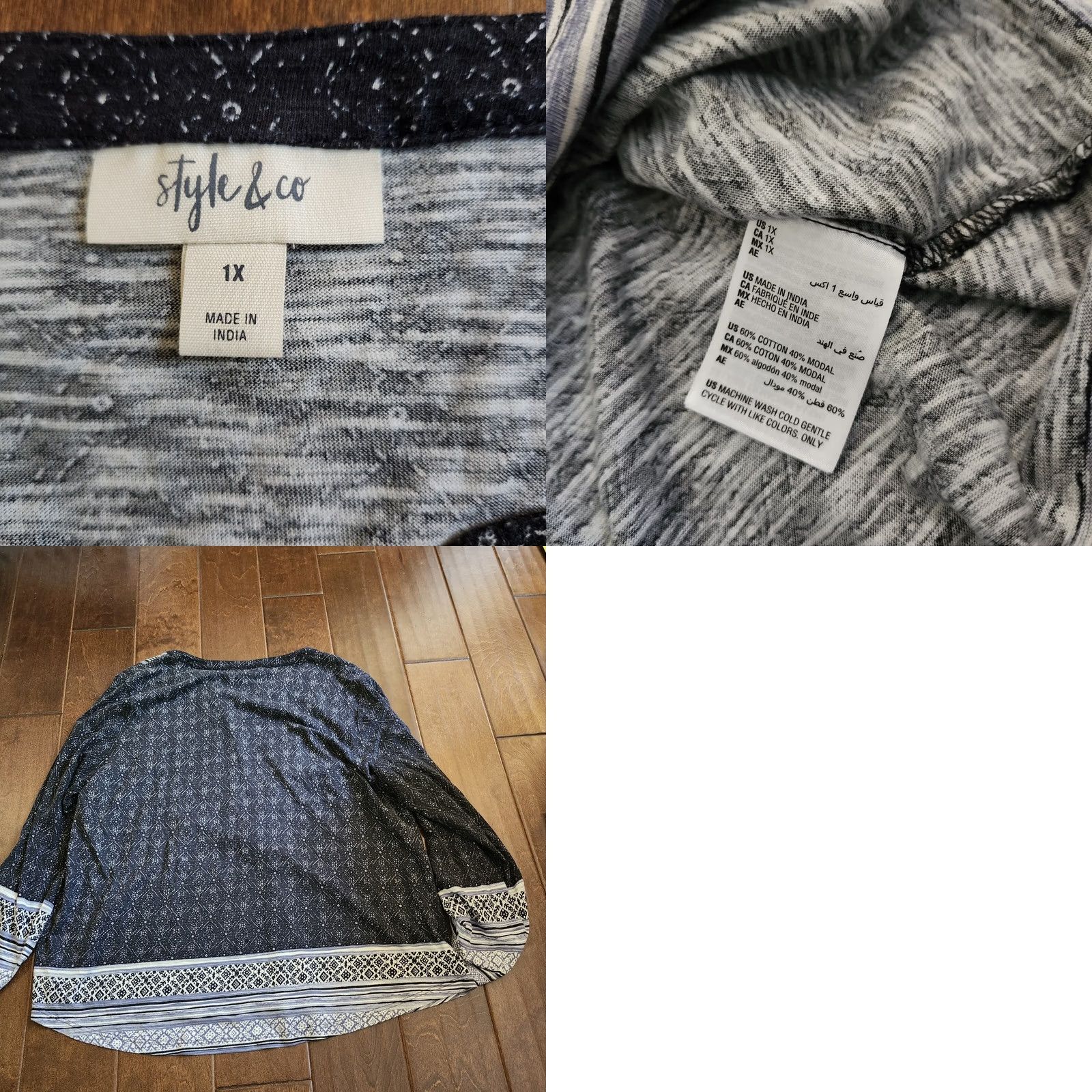 Style & Co Style & Co Women's Mixed-Print Split-Neck Tab-Sleeve Top Black 1X NWT Regular Beaded Cotton & Modal Casual Shirt Women Size XL / US 12-14 / IT 48-50 - 10 Thumbnail