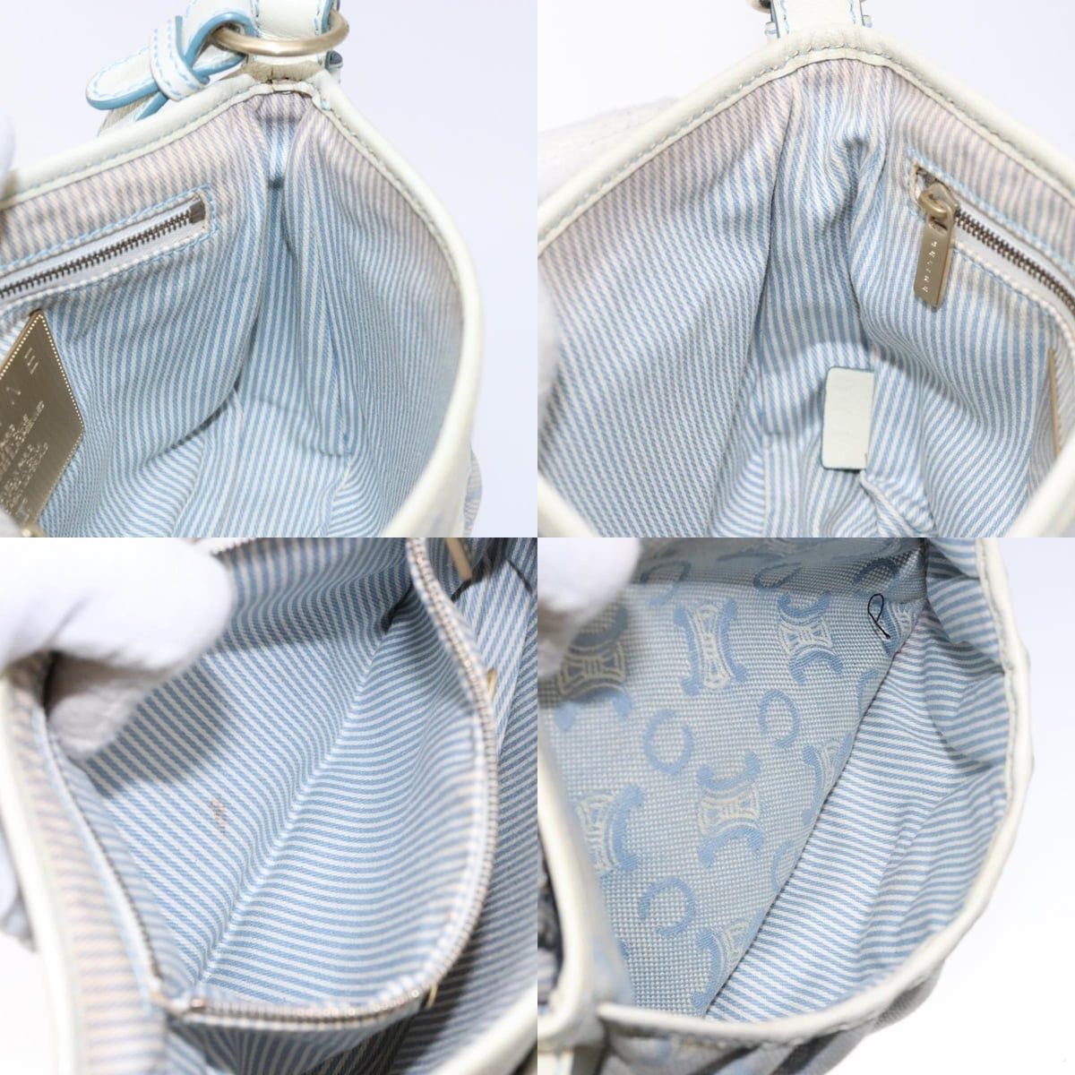 Celine CELINE C Macadam Canvas Shoulder Bag Light Blue Gold Size ONE SIZE - 12 Thumbnail