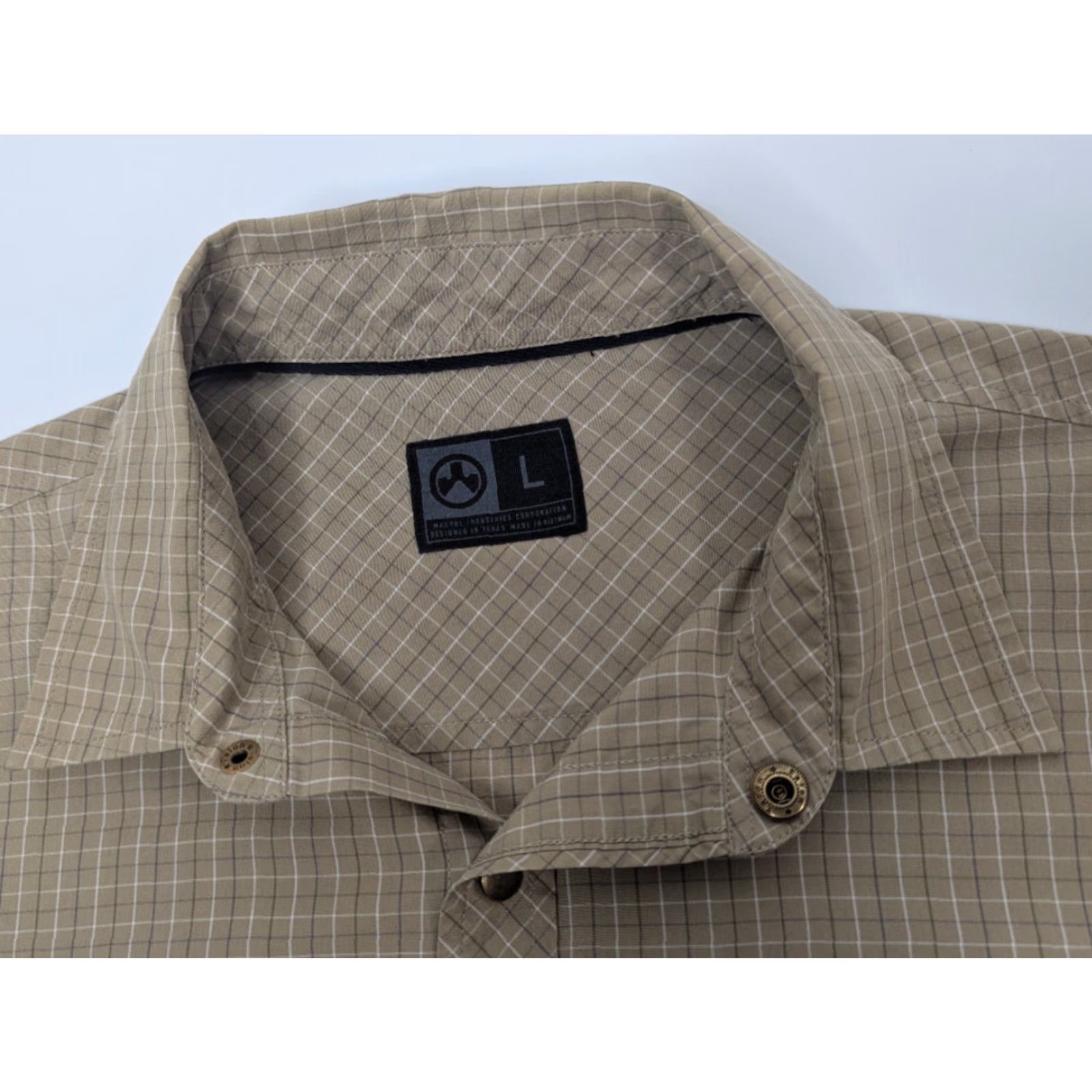 Vintage Magpul Shirt Mens Large Beige Plaid Button-Up Short Sleeve Snap Casual Outdoor Military Classic. Size US L / EU 52-54 / 3 - 6 Thumbnail