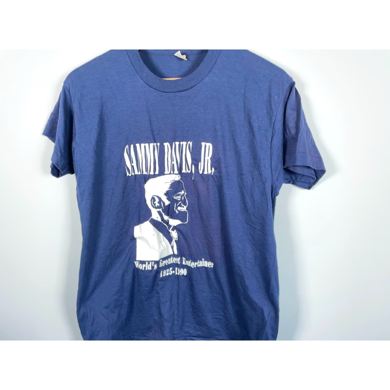 Vintage VINTAGE Screen Stars T-Shirt Adult Small 90s Sammy Davis Jr. Memorial Blue Graphic Print Short Sleeve Crew Neck Jersey 50/50 Cotton/Polyester Mens Size US S / EU 44-46 / 1 - 5 Thumbnail