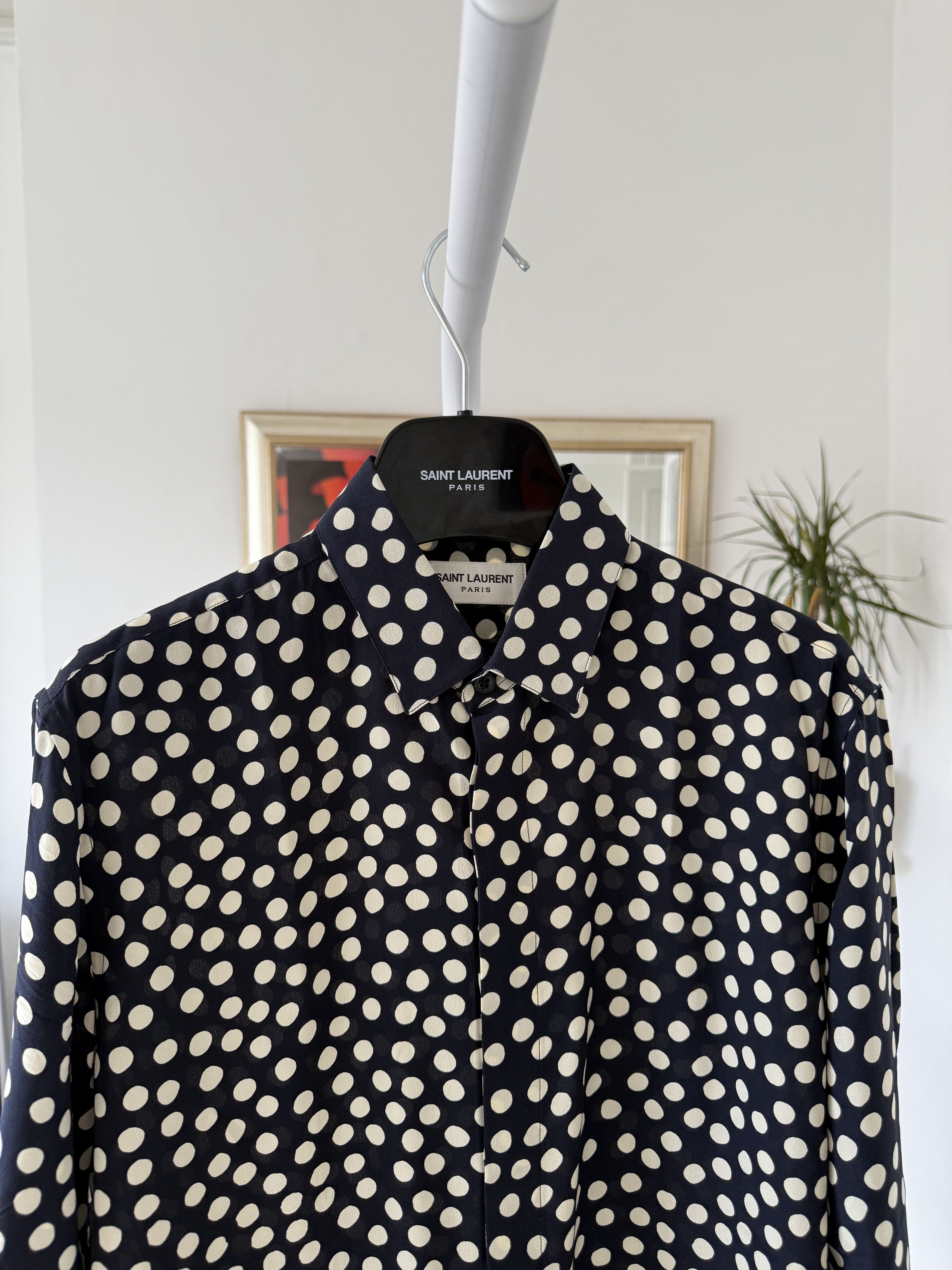Saint Laurent Paris FW19 Saint Laurent Cream/Navy Polka Dot Silk Shirt Size US S / EU 44-46 / 1 - 7 Thumbnail