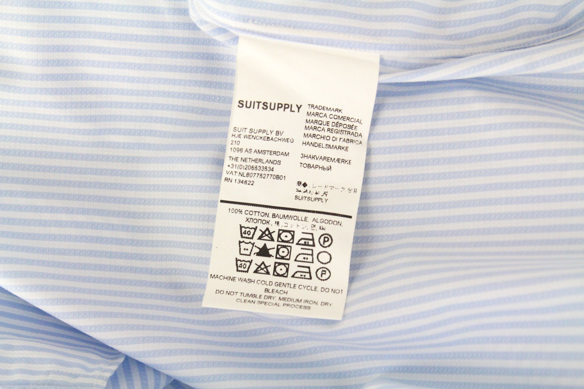 Suitsupply 39L/15 1/2L Slim Blue Cotton Striped 72363 Size 40R - 6 Thumbnail