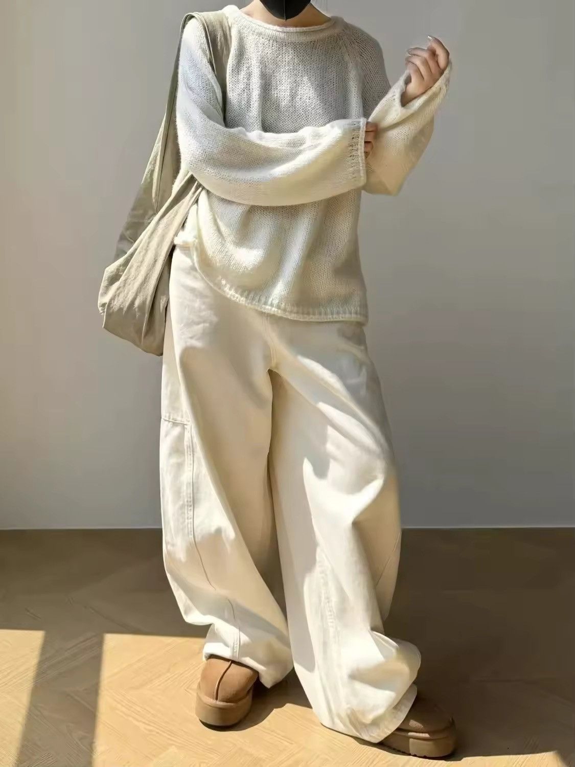 Designer × Jean Baggy Boxy Streetwear Straight Cream White Jeans Pants Size 25" / US 0 / IT 36 - 5 Thumbnail
