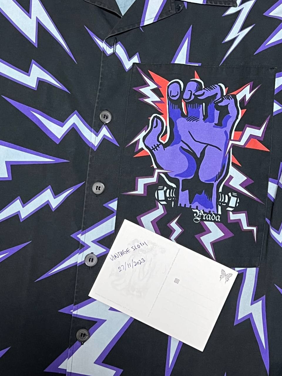 Prada × Universal Studios Prada FW19 Frankenstein Thunder Print Bowling Shirt Size US L / EU 52-54 / 3 - 5 Thumbnail