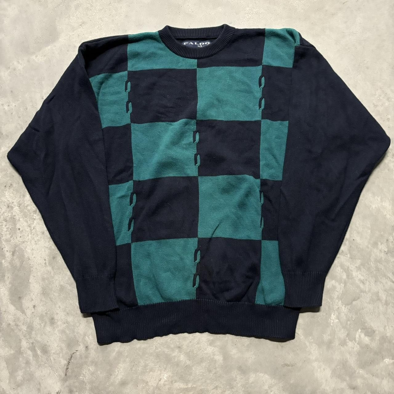 Japanese Brand × Vintage Crazy Vintage 90s Blue Checkered Boho Essential Sweater! Size US L / EU 52-54 / 3 - 1 Thumbnail