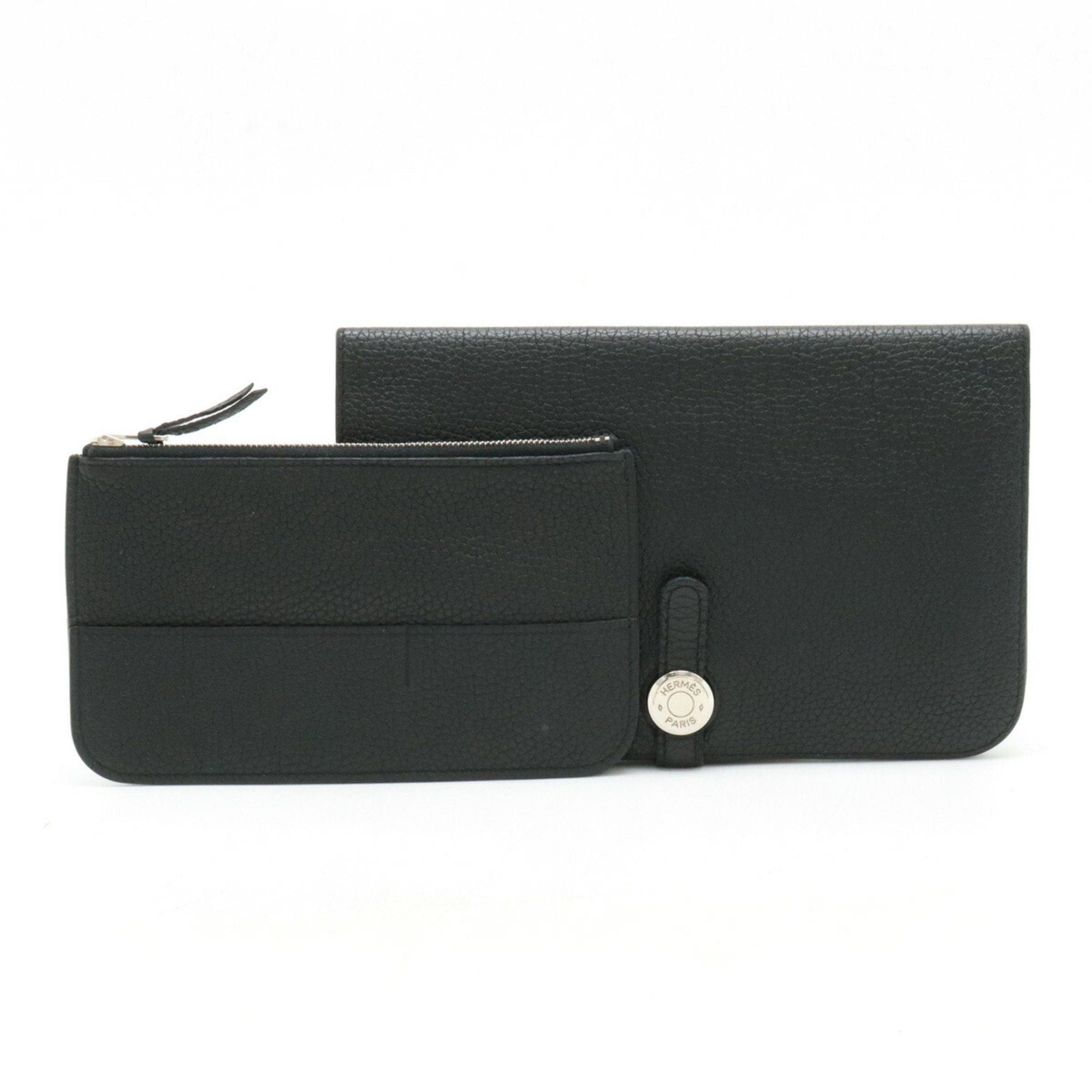 image of Hermes Dogon Duo Gm Bi-Fold Long Wallet Togo Leather Black Coin Holder R Stamp, Women's
