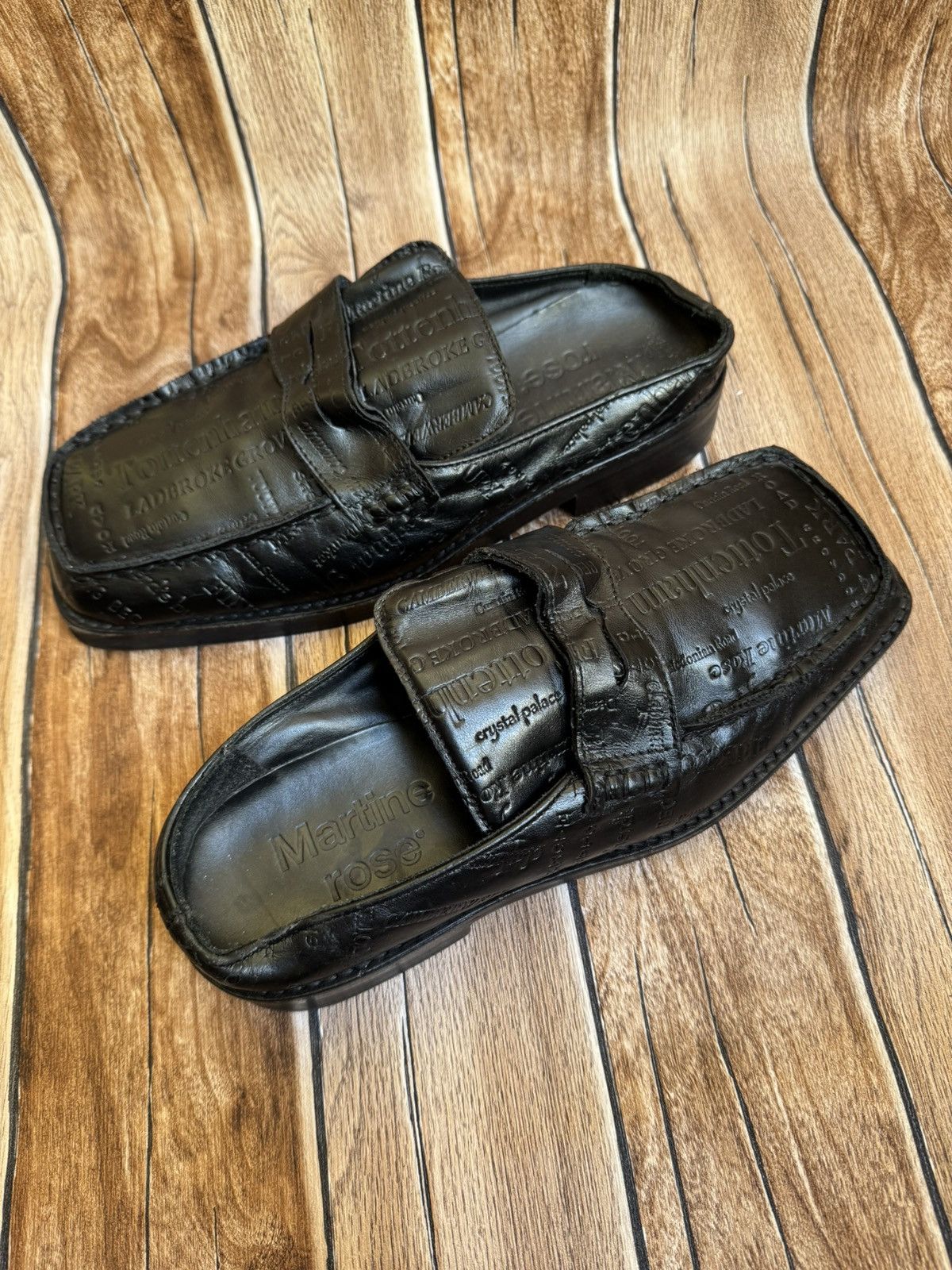 Martine Rose text embossed square toe mules Size US 8.5 / IT 38.5 - 7 Thumbnail