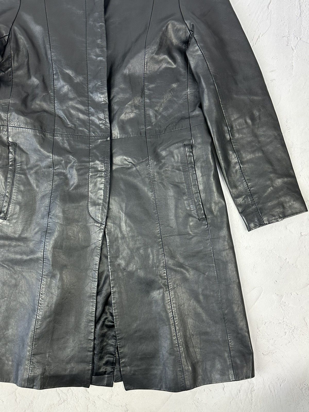 Vintage Vintage Black Leather Trench Coat Size XS / US 0-2 / IT 36-38 - 3 Thumbnail