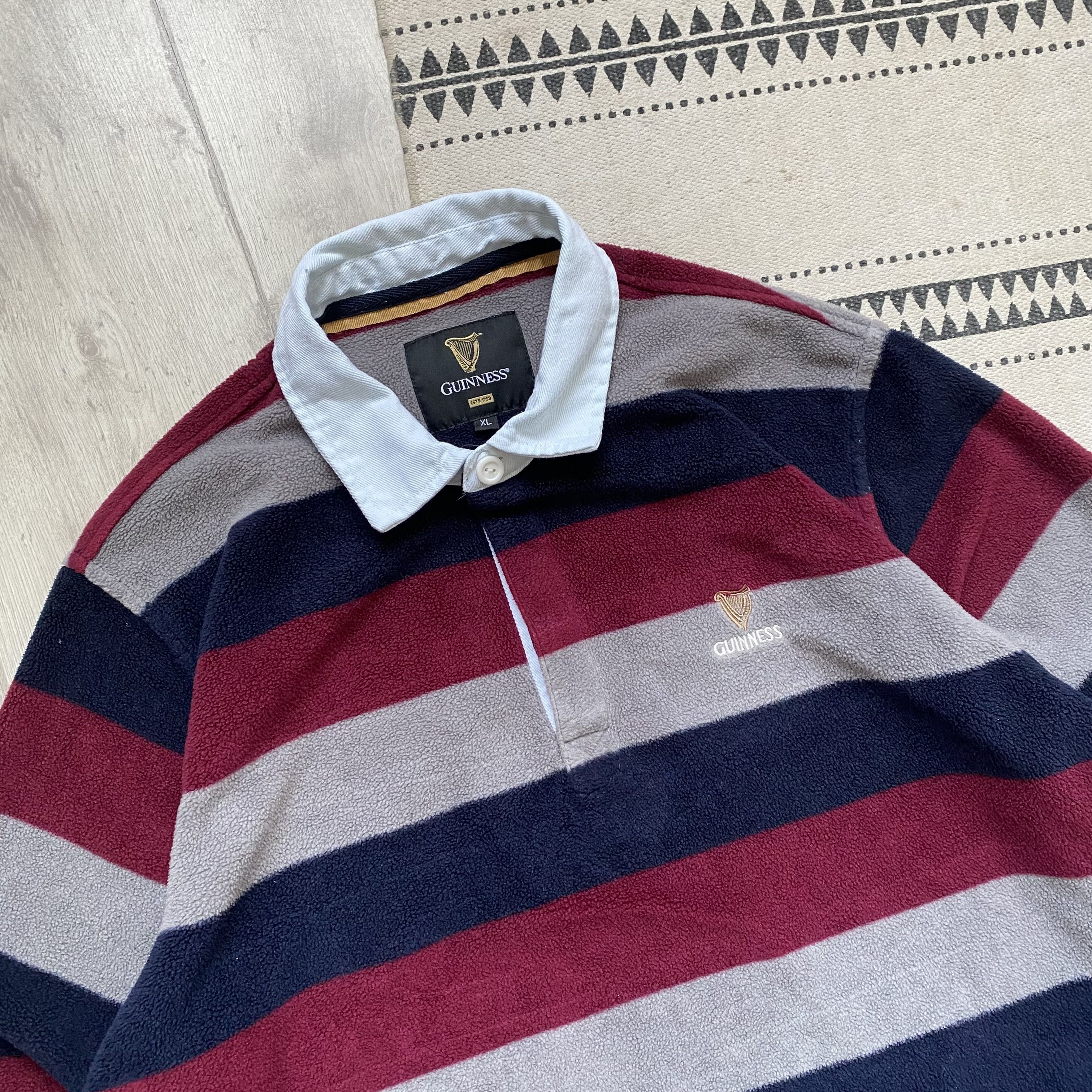 Cotton Traders 🍺 Vintage Guinness Fleece Striped England Rugby Shirt Size US XL / EU 56 / 4 - 2 Thumbnail