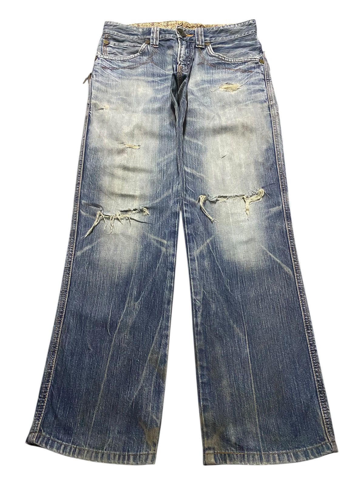 Edwin Vintage Japanese Brand Edwin Bluetrip Distressed Loose Jeans Size US 29 - 1 Thumbnail