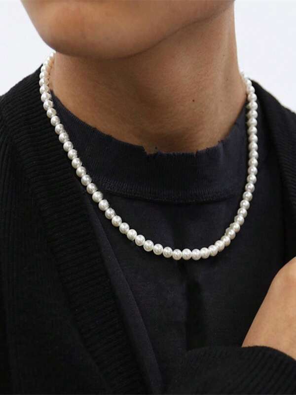 Jewelry x Vintage Pearl Vintage Y2K Necklace Chain in Silver, Men's