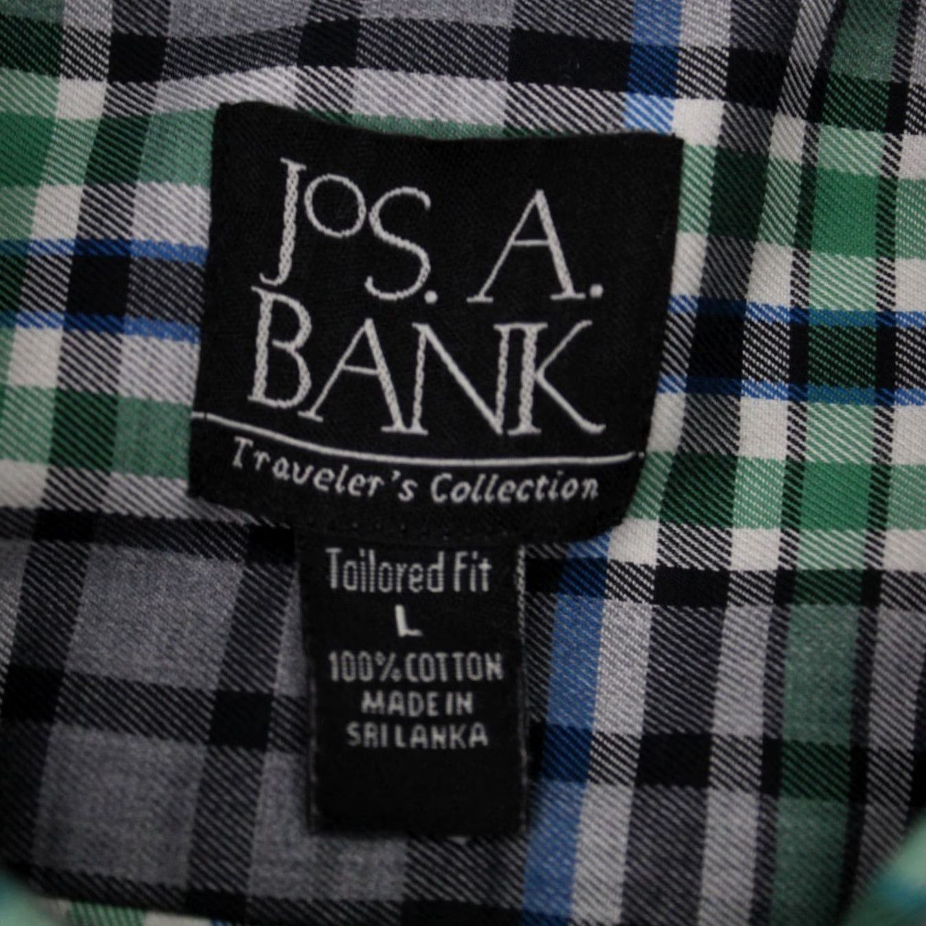 Jos. A. Bank Jos. A. Bank Shirt Mens Large Green/Black Plaid Tailored Fit 100% Cotton L/S Size US L / EU 52-54 / 3 - 7 Thumbnail