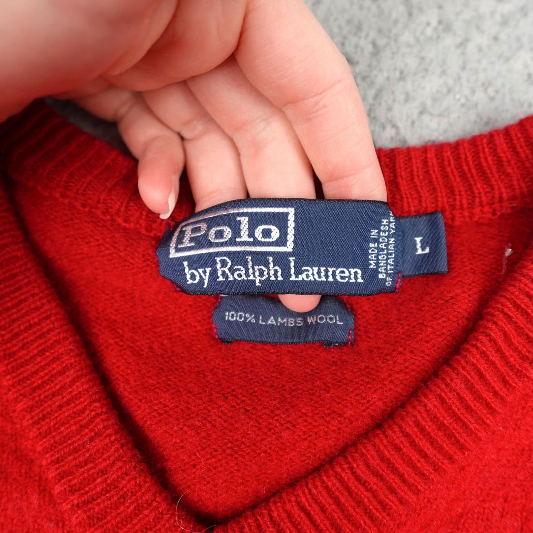 Polo Ralph Lauren VINTAGE Polo Ralph Lauren Sweater Mens Large Red V Neck Pullover Knit Lambswool Wool Size US L / EU 52-54 / 3 - 2 Thumbnail
