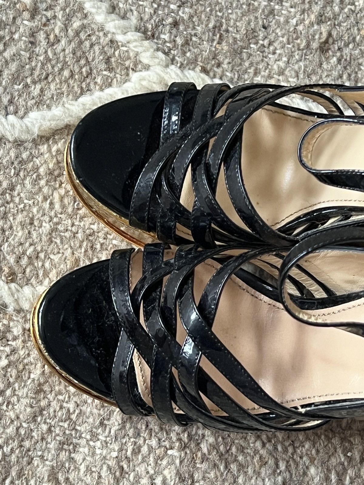 Yves Saint Laurent Yves Saint Laurent Black Leather Straps Gold Cork Wedge Size US 7 / IT 37 - 7 Thumbnail