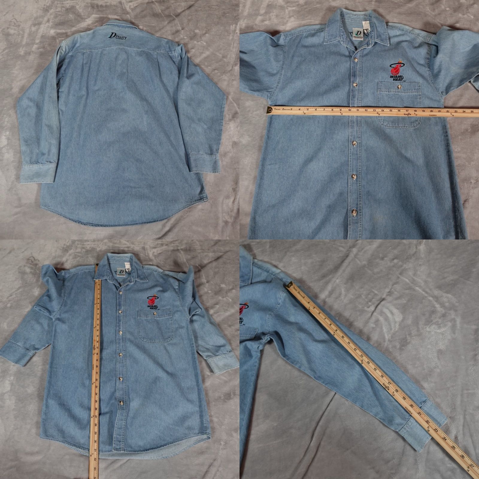 Vintage Vintage Dynasty Miami Heat 90s Mens Button-Up Denim Shirt Big & Tall M Blue Casual Size US M / EU 48-50 / 2 - 8 Thumbnail