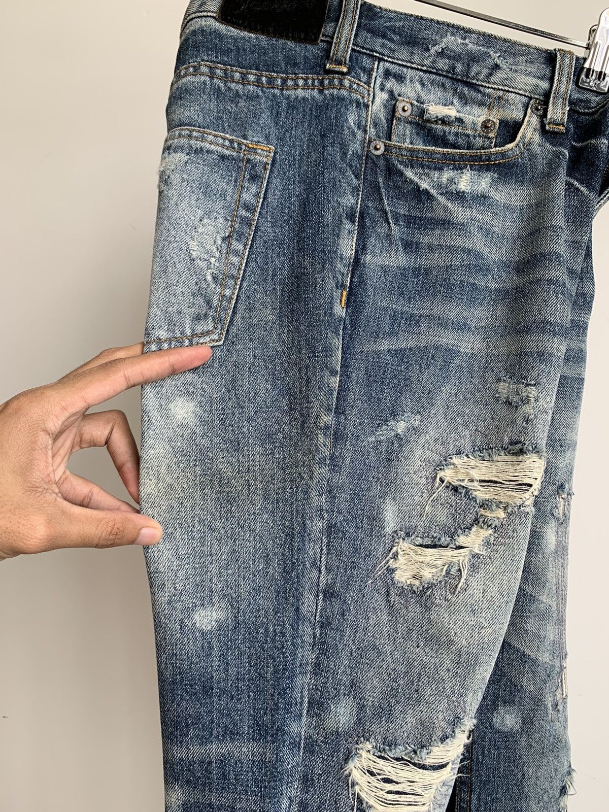 Japanese Brand Jackrose Crash Denim Flared Boot Cut Jeans Size US 31 - 13 Thumbnail
