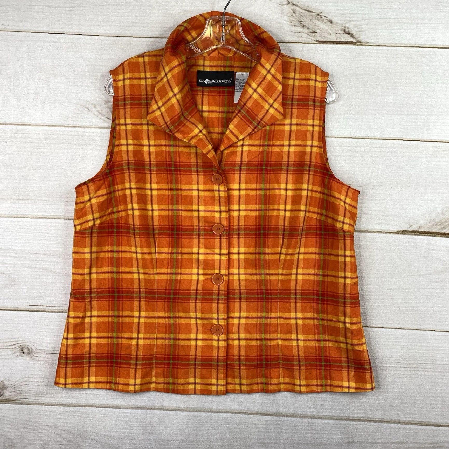 Vintage Sag Harbor Womens Button-Up Plaid Orange 16 Rayon Blend Beach Shirt Casual Travel Womens Size XXL / US 16-18 / IT 52-54 - 2 Thumbnail