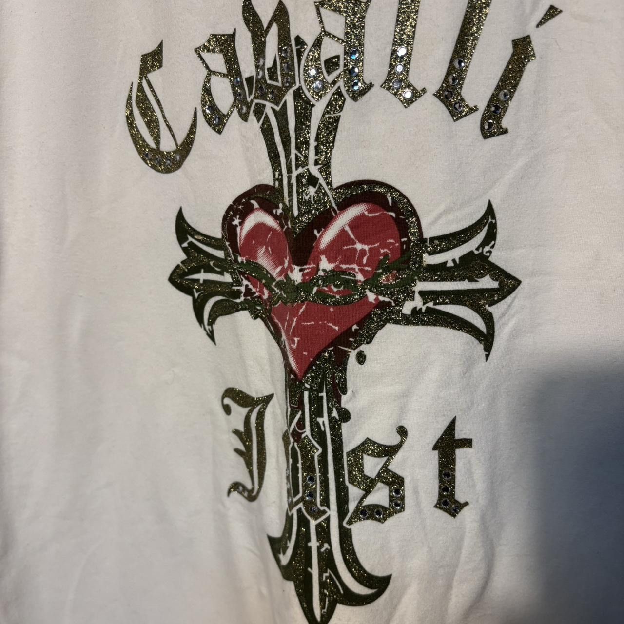 Just Cavalli Early 2000s Just Cavalii Rhinestone Heart and Cross T-Shirt Size XL / US 12-14 / IT 48-50 - 2 Thumbnail