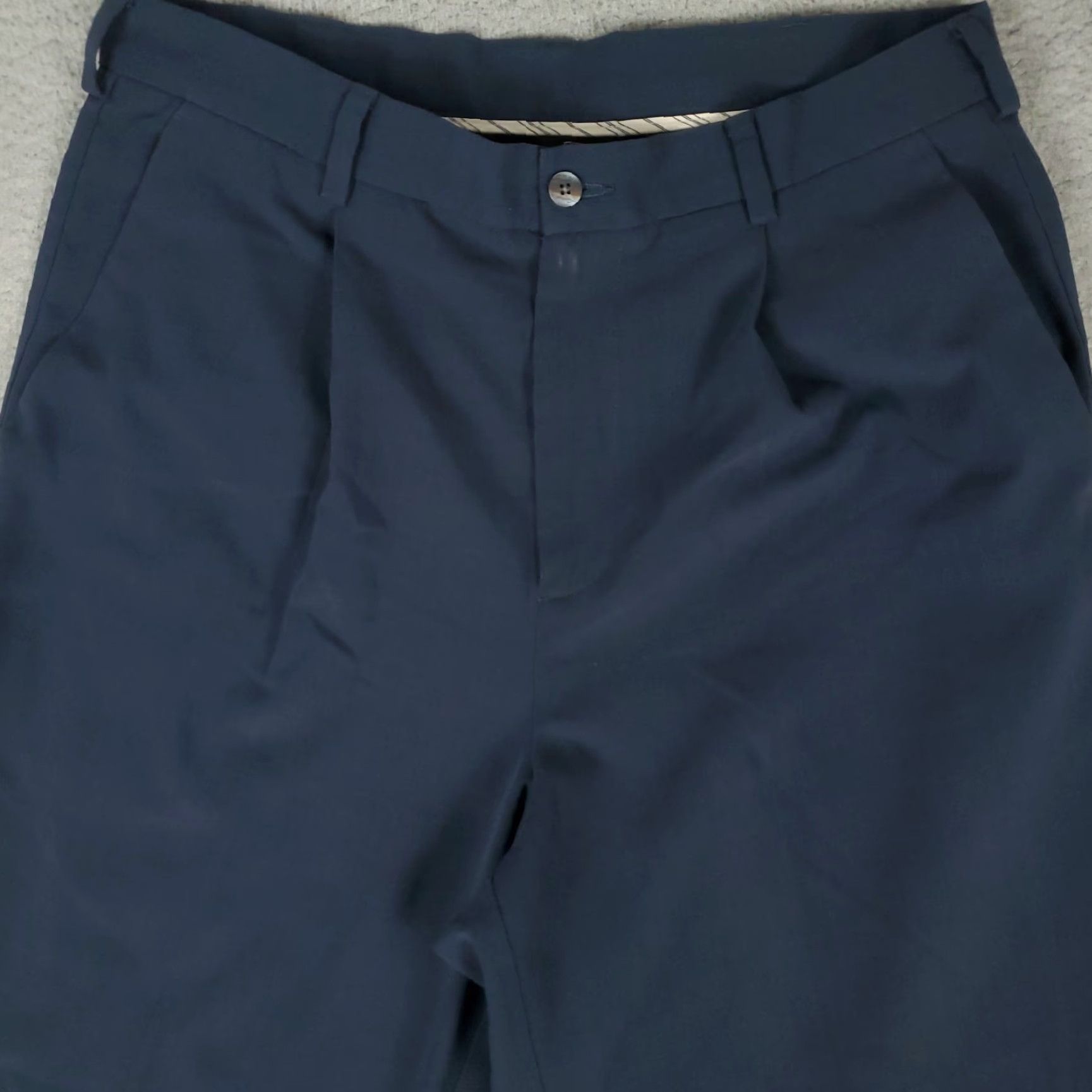 Nike Nike Men Pants 34x34 Regular Size 34 Navy Blue Chino Trousers Pleated Cuffed Straight Pockets Zip Polyester Polyester Blend Logo Regular Fit Size US 34 / EU 50 - 2 Thumbnail