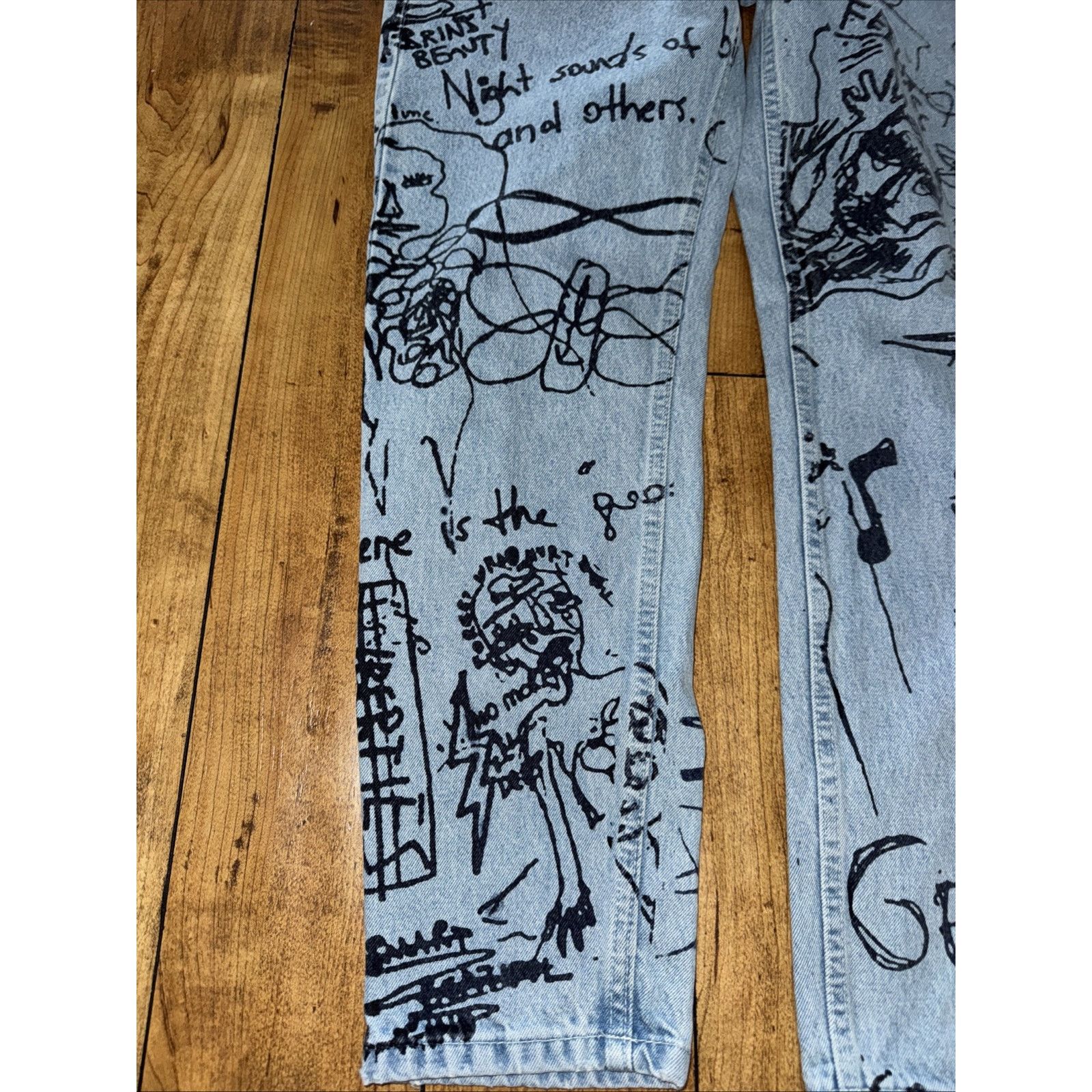 Topshop × Vintage Topshop Moto Printed Denim Jeans Blue 28x30 Size 28" / US 6 / IT 42 - 2 Thumbnail