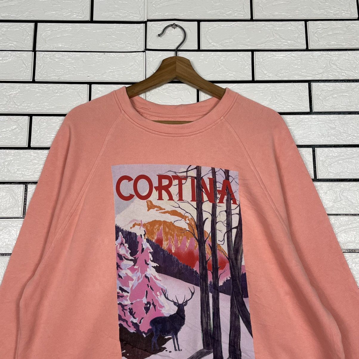 Japanese Brand Cortina Big Print Pink Crewneck Sweatshirt Size US M / EU 48-50 / 2 - 2 Thumbnail