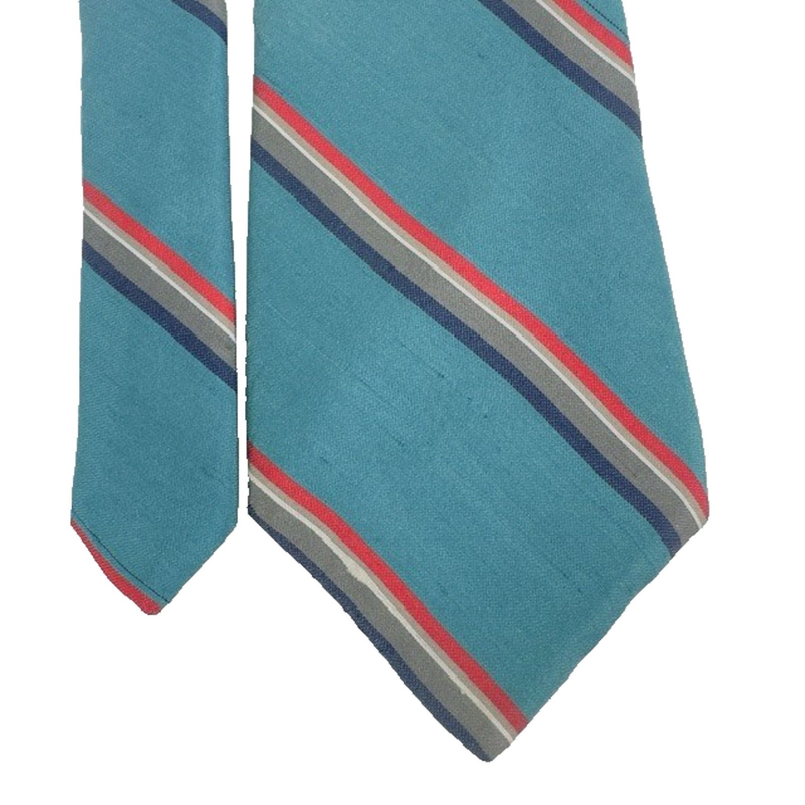 Other Brownstone Necktie Aqua/Red Stripes Silk USA Preppy VTG Size ONE SIZE - 1 Thumbnail