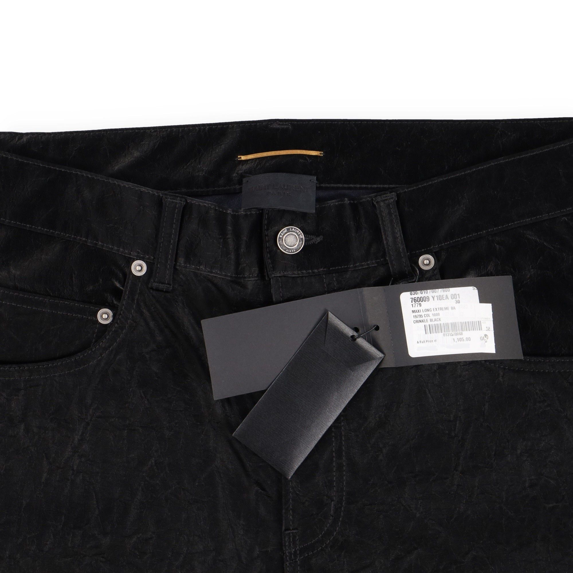 Saint Laurent Paris Black Crinkle High-Waisted Wide-Leg Jeans Size 30" / US 8 / IT 44 - 8 Thumbnail