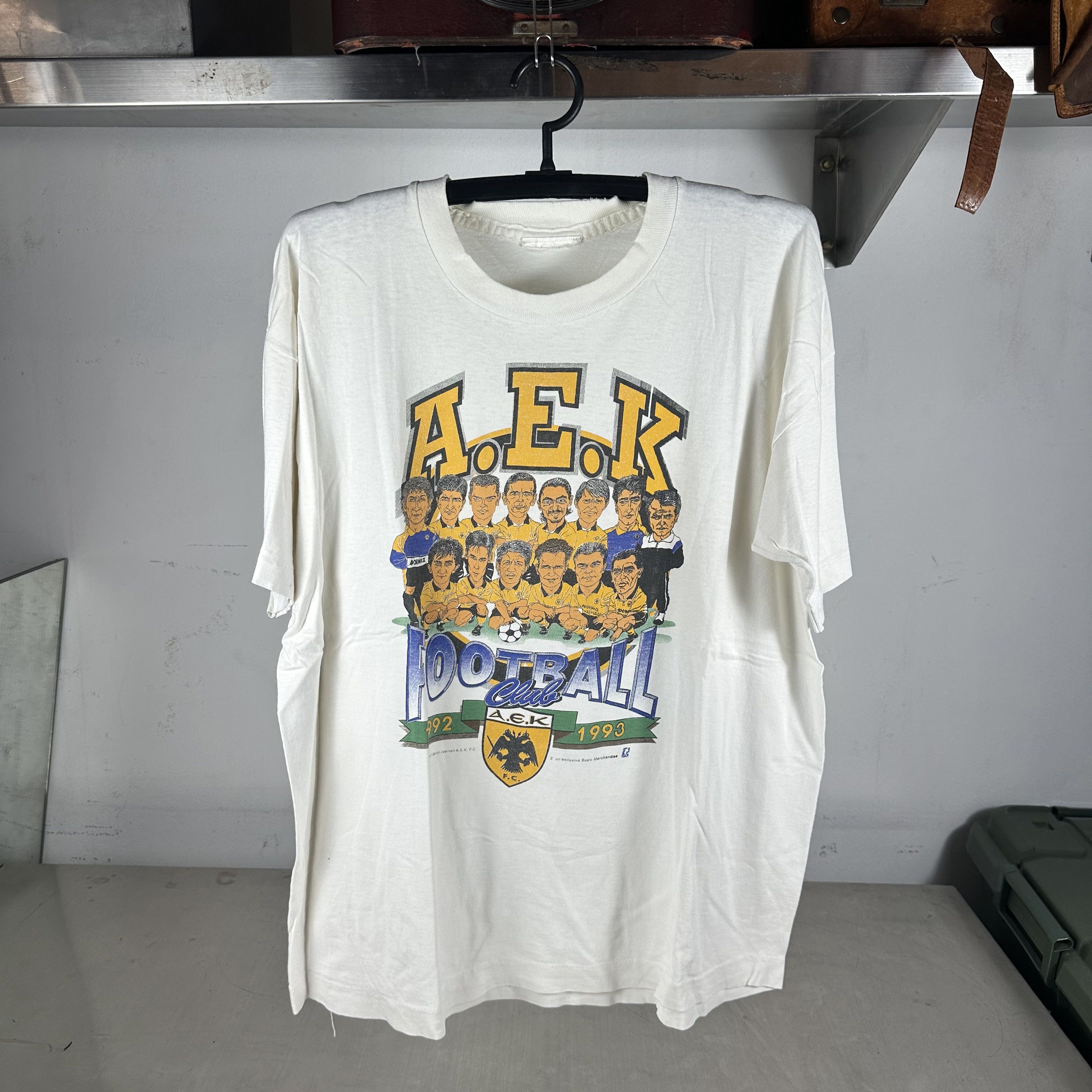 Vintage 1993 AEK Athens FC Greek Soccer Football Caricature Tee Size US XL / EU 56 / 4 - 1 Thumbnail