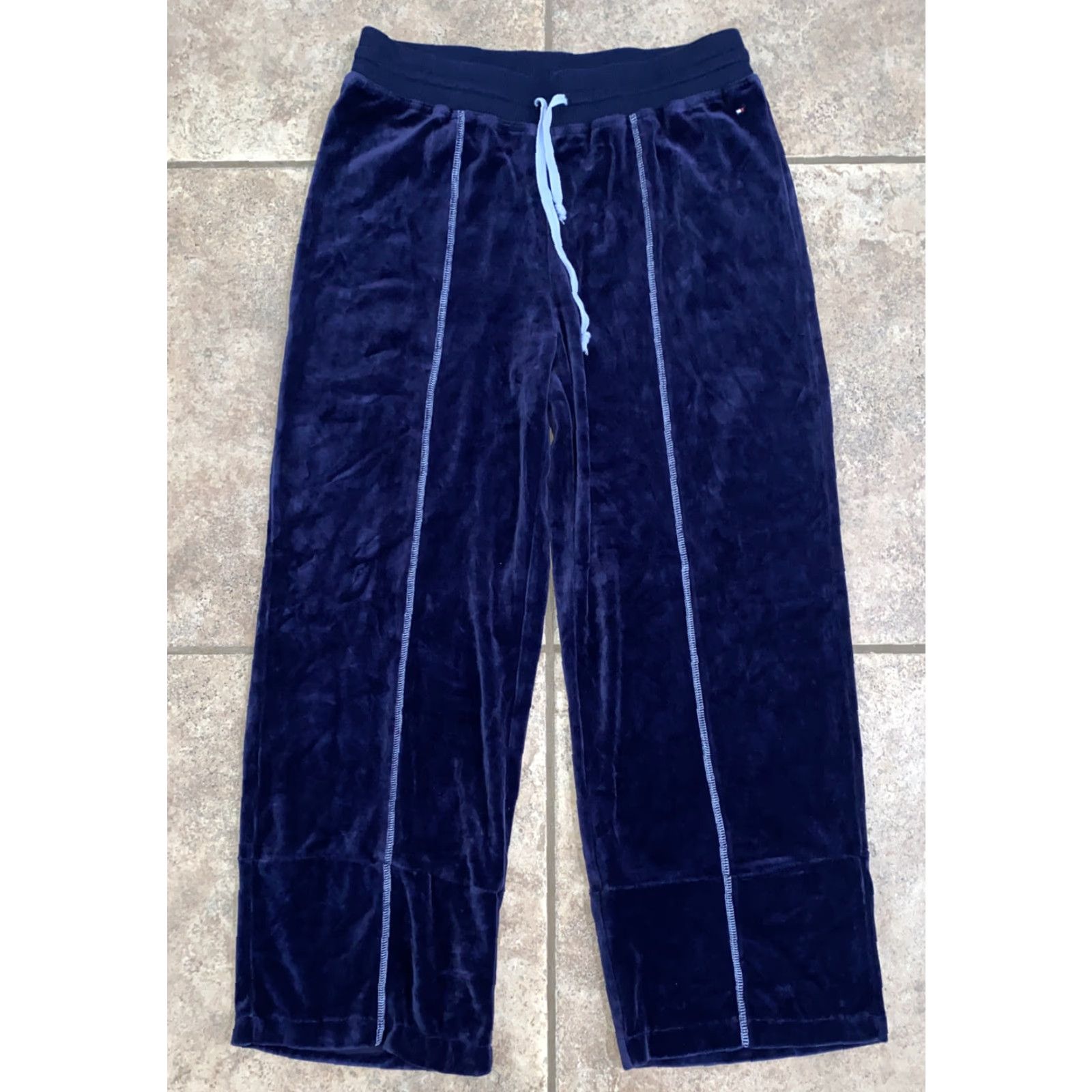 Tommy Hilfiger Tommy Hilfiger Womens Velour Sleep Suit Jacket Pants Blue M L Sleepwear, 80% Cotton 20% Polyester, Solid, Regular, Fall Winter Spring, Women Size 32" / US 10 / IT 46 - 4 Thumbnail