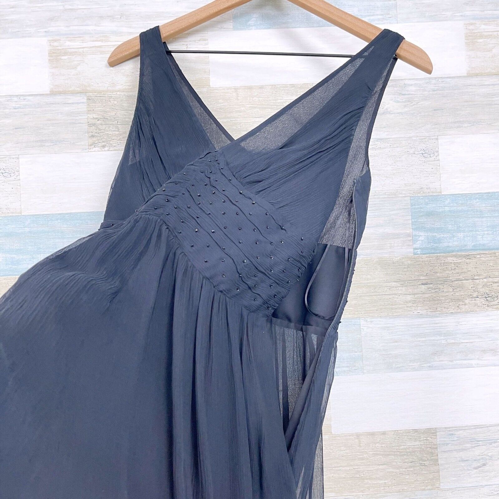 Express Express Silk Chiffon Cocktail Dress Black V Neck Beaded 2 Size XS / US 0-2 / IT 36-38 - 6 Thumbnail