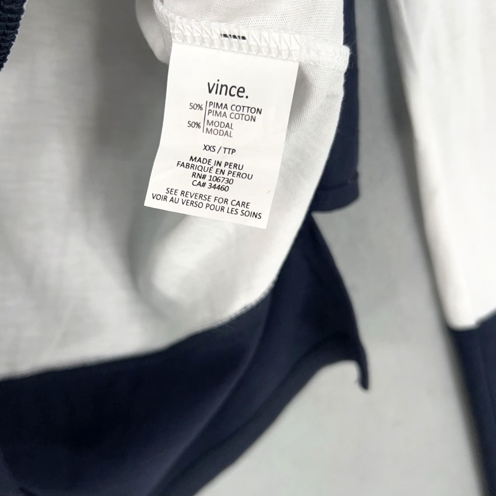 Vince Vince Shirt Womens XXS White Colorblock Crew Neck Basic Knit Lightweight 50% Pima Cotton 50% Modal Womens Size XXS / US 00 / IT 34 - 7 Thumbnail
