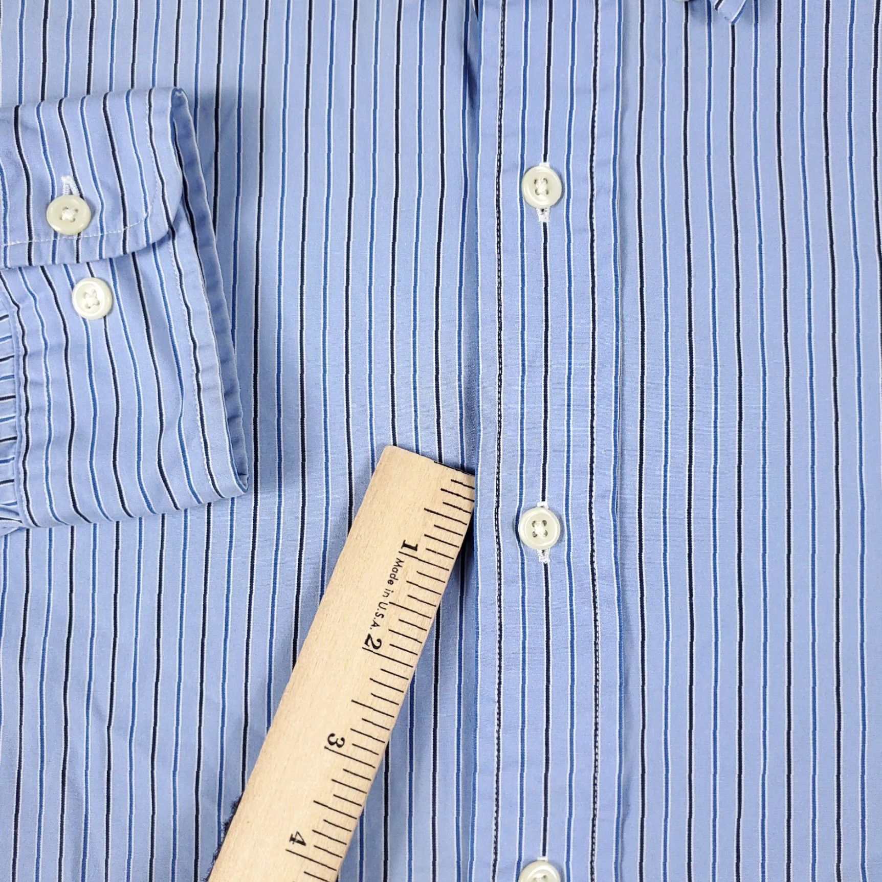 Ralph Lauren VINTAGE Ralph Lauren Shirt Mens 16.5 Blue Striped Dress Button-Down Long Sleeve, Regular, 100% Cotton, Non-Iron, Pockets, 90s/Classic Theme, Mens Size 42R - 3 Thumbnail