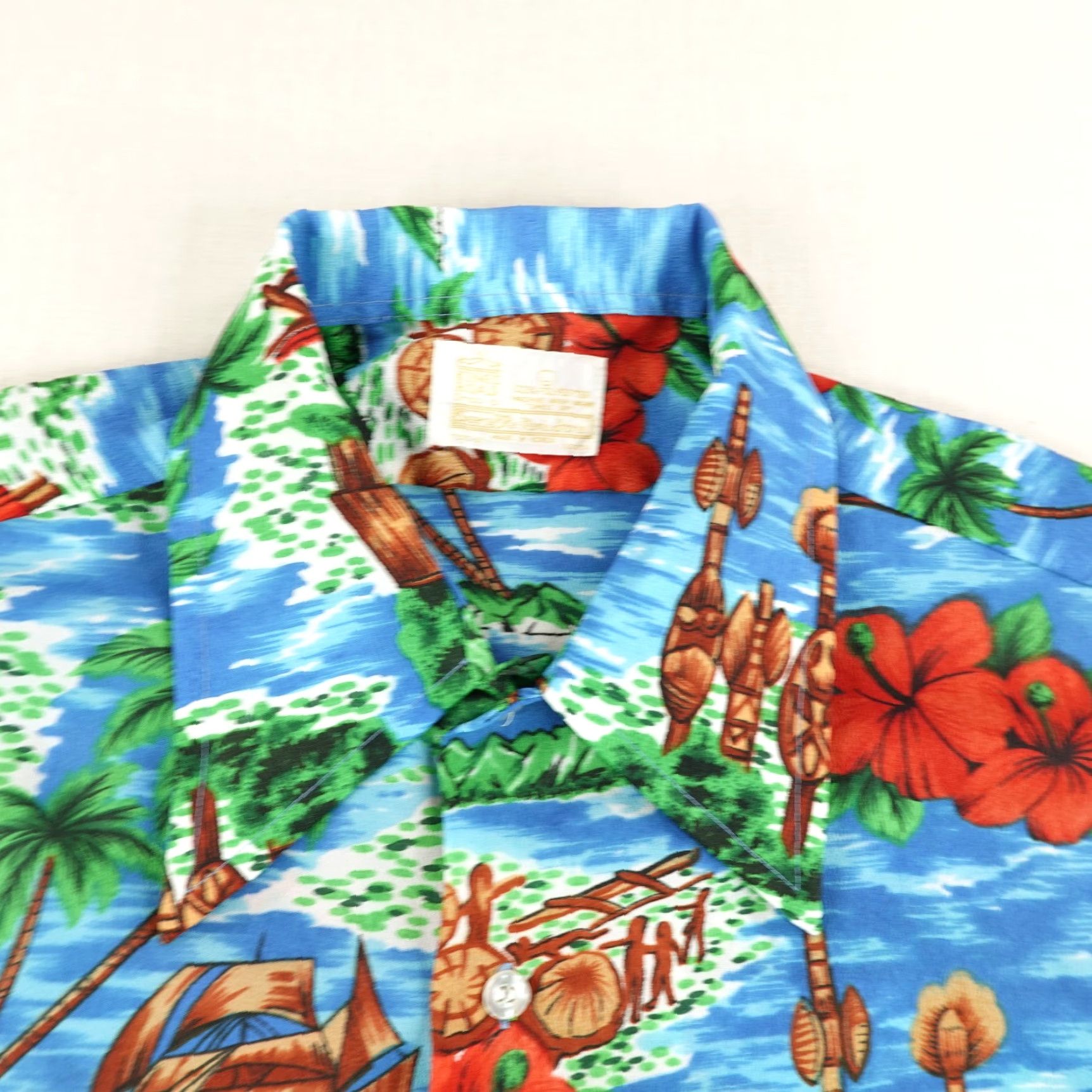Sears VINTAGE Kings Road Sears Shirt Mens L Blue Hawaiian Floral Button-Up 70s Beach Tahiti? Size US L / EU 52-54 / 3 - 2 Thumbnail