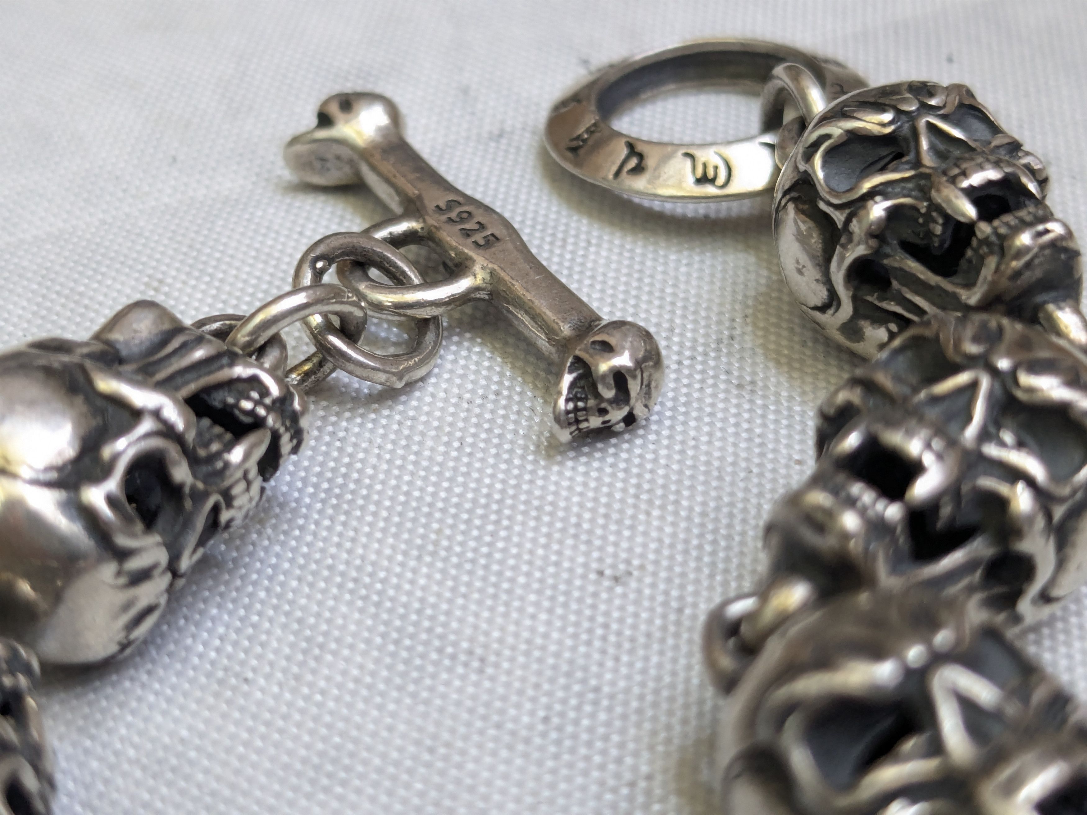 Jewelry Sterling Silver Skull Bracelet 6.75" Biker Punk Skeleton Size ONE SIZE - 13 Thumbnail