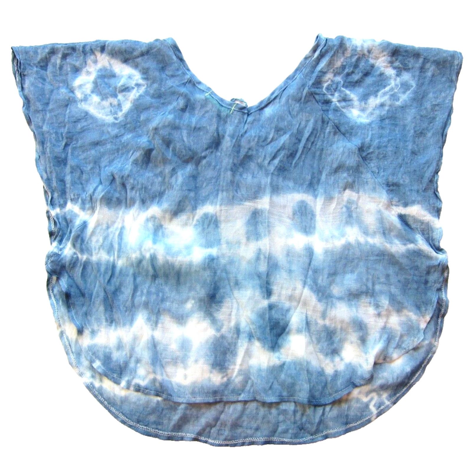 Vintage Fresh Brewed Rayon Blue White Tie Dye Knit V-Neck Tunic Peasant Blouse Medium Size S / US 4 / IT 40 - 2 Thumbnail