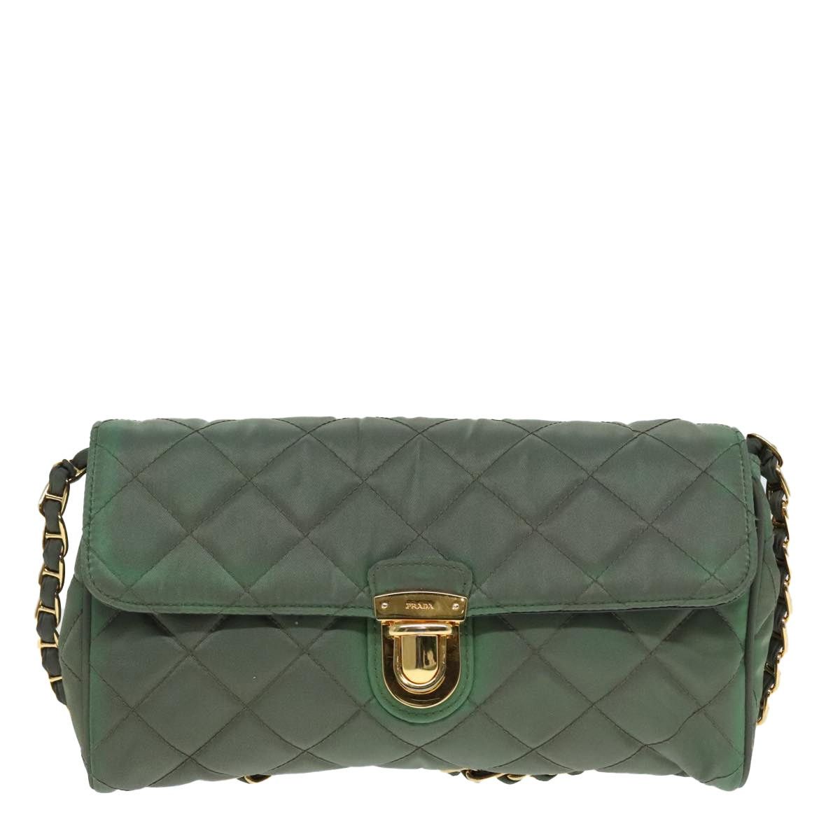 Prada PRADA Chain Quilted Shoulder Bag Nylon Khaki Gold Size ONE SIZE - 13 Thumbnail